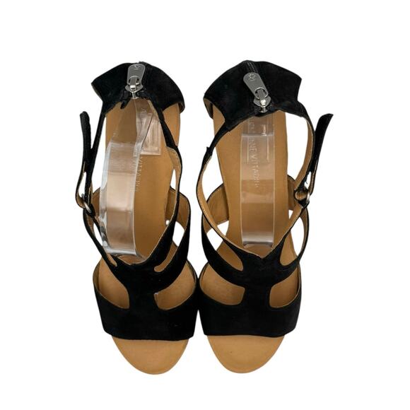 Adrienne Vittadini Saha City Black Nubuck Leather Block Heel Strappy Sandals - Picture 3 of 11